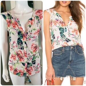 Sanctuary Floral Ruffle Sleeve Blouse Sleeveless Top Shirt Rayon Small S